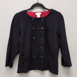 XL Liz Claiborne Black Stretchy Black Blazer with Double-Breasted Design. EUC